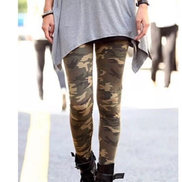 New NWT Camo Print Soft Brushed Leggings OSFM Tall - Picture 9 of 10